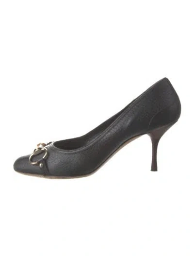 Pre-owned Gucci Horsebit Accent Leather Pumps In Black
