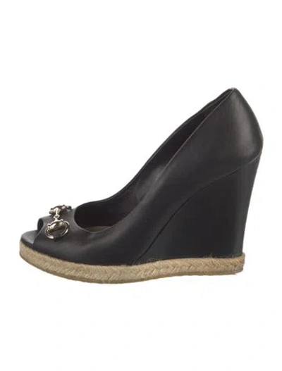 Pre-owned Gucci Horsebit Accent Leather Pumps In Black