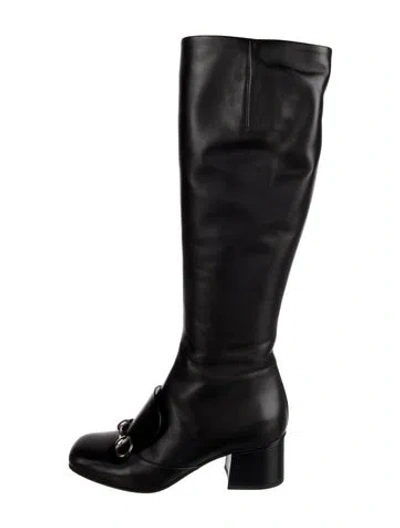 Pre-owned Gucci Horsebit Accent Leather Riding Boots In Black