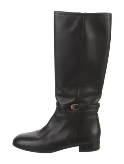 Pre-owned Gucci Horsebit Accent Leather Riding Boots In Black