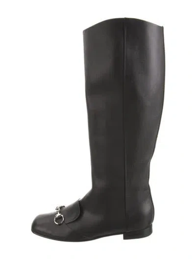 Pre-owned Gucci Horsebit Accent Leather Riding Boots In Black