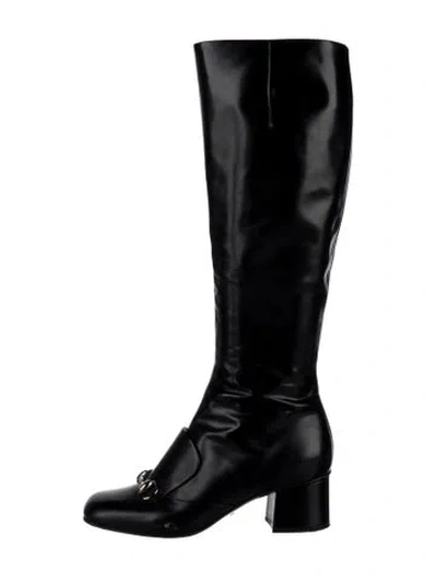 Pre-owned Gucci Horsebit Accent Leather Riding Boots In Black