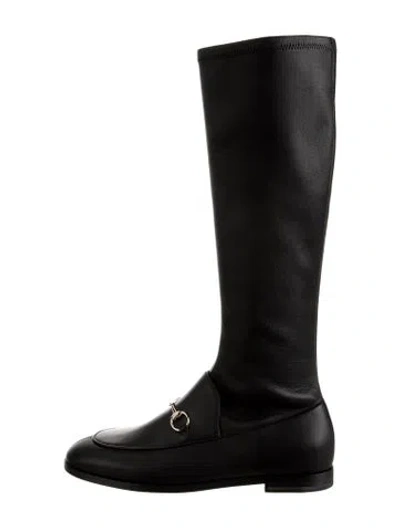 Pre-owned Gucci Horsebit Accent Leather Riding Boots In Black