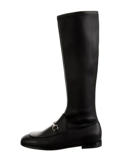 Pre-owned Gucci Horsebit Accent Leather Riding Boots In Black