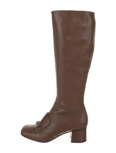 Pre-owned Gucci Horsebit Accent Leather Riding Boots In Brown