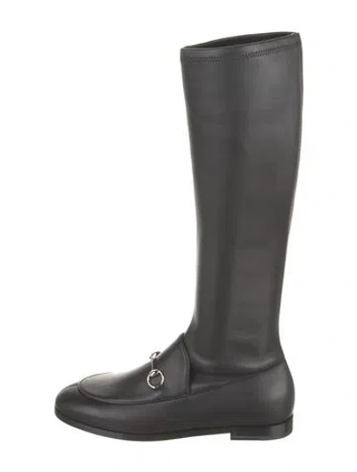 Pre-owned Gucci Horsebit Accent Leather Riding Boots W/ Tags In Black