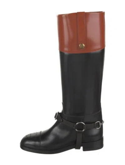 Pre-owned Gucci Horsebit Accent Leather Riding Boots W/ Tags In Black