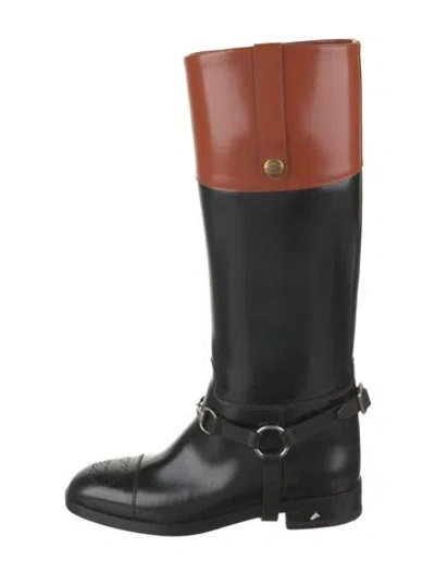 Pre-owned Gucci Horsebit Accent Leather Riding Boots W/ Tags In Black