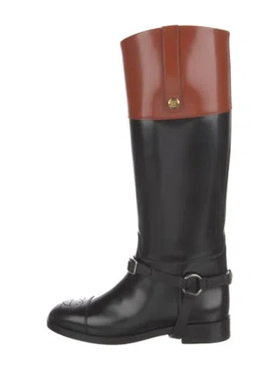 Pre-owned Gucci Horsebit Accent Leather Riding Boots W/ Tags In Black