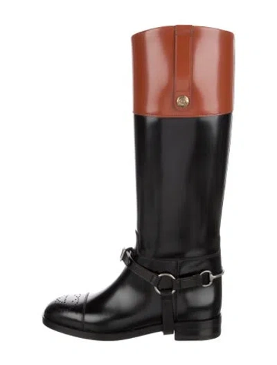 Pre-owned Gucci Horsebit Accent Leather Riding Boots W/ Tags In Black