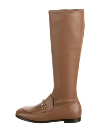 Pre-owned Gucci Horsebit Accent Leather Riding Boots W/ Tags In Brown