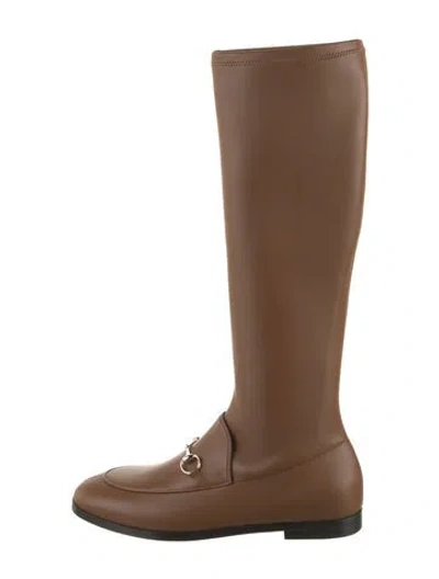 Pre-owned Gucci Horsebit Accent Leather Riding Boots W/ Tags In Brown