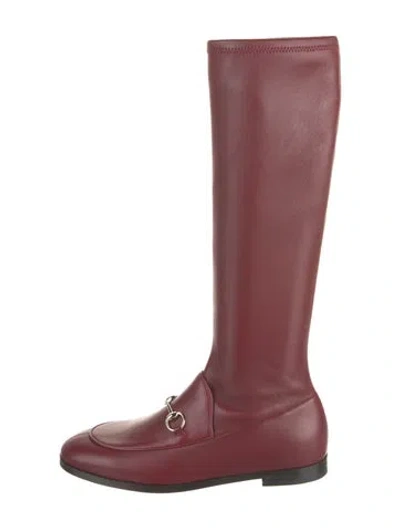 Pre-owned Gucci Horsebit Accent Leather Riding Boots W/ Tags In Burgundy