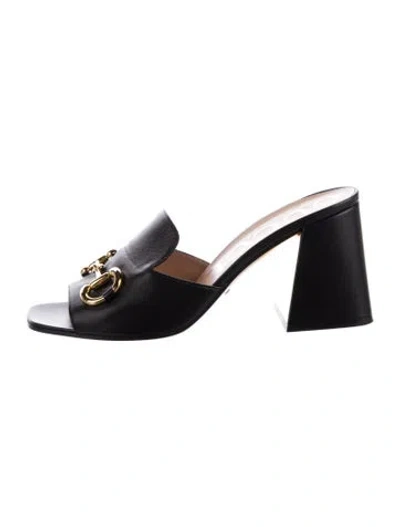 Pre-owned Gucci Horsebit Accent Leather Slides In Black
