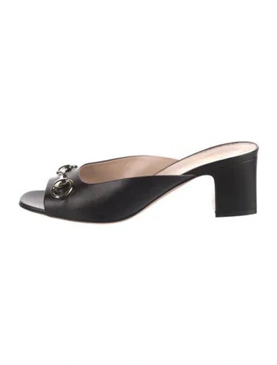 Pre-owned Gucci Horsebit Accent Leather Slides In Black