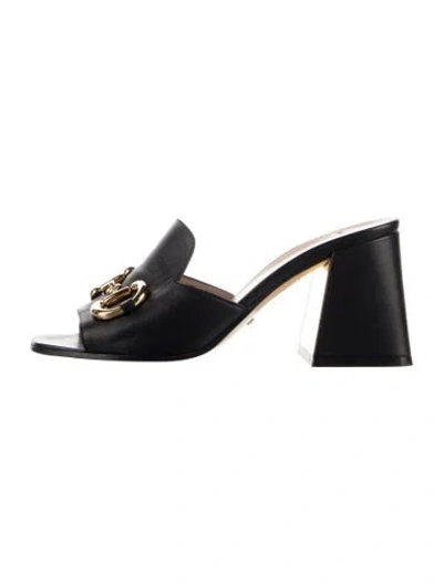 Pre-owned Gucci Horsebit Accent Leather Slides In Black