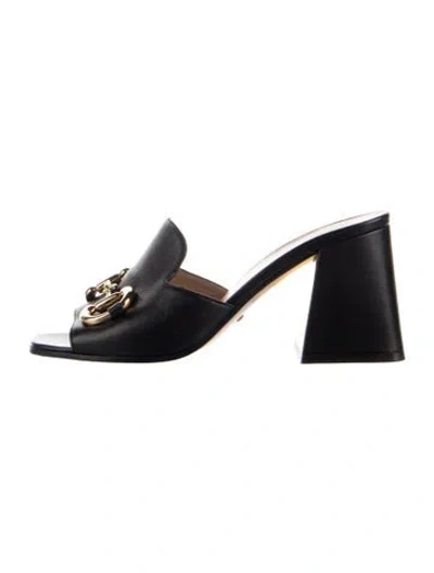 Pre-owned Gucci Horsebit Accent Leather Slides In Black