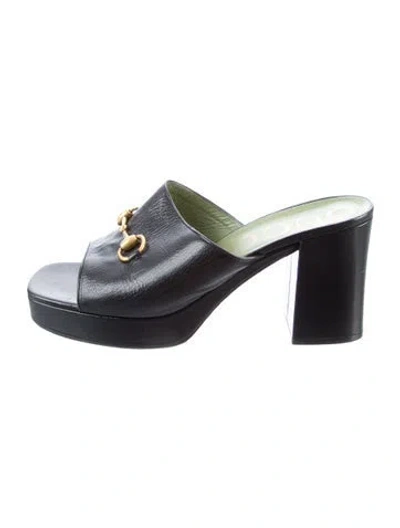 Pre-owned Gucci Horsebit Accent Leather Slides In Black