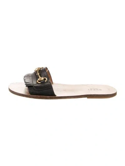 Pre-owned Gucci Horsebit Accent Leather Slides In Black