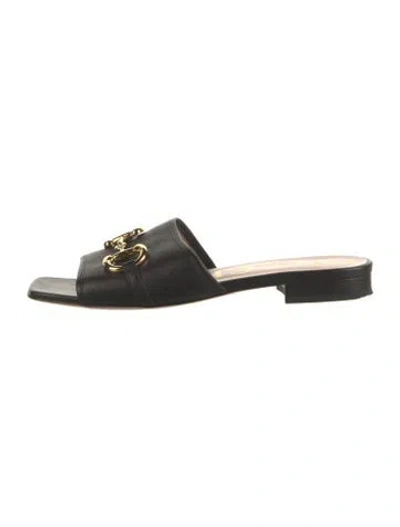 Pre-owned Gucci Horsebit Accent Leather Slides In Black