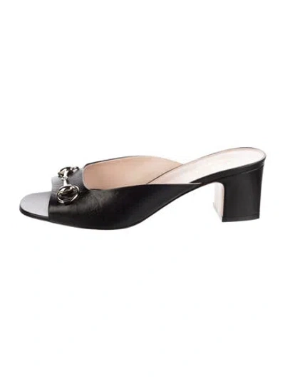 Pre-owned Gucci Horsebit Accent Leather Slides In Black