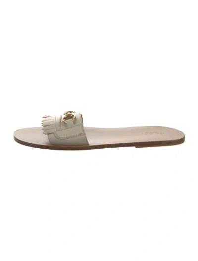Pre-owned Gucci Horsebit Accent Leather Slides In Neutral