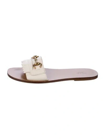 Pre-owned Gucci Horsebit Accent Leather Slides In Neutral