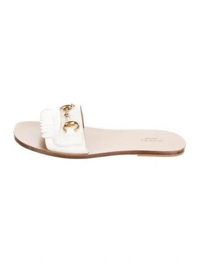 Pre-owned Gucci Horsebit Accent Leather Slides In Neutral