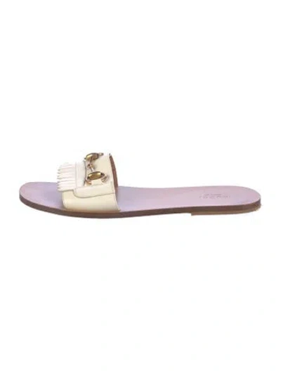 Pre-owned Gucci Horsebit Accent Leather Slides In Neutral