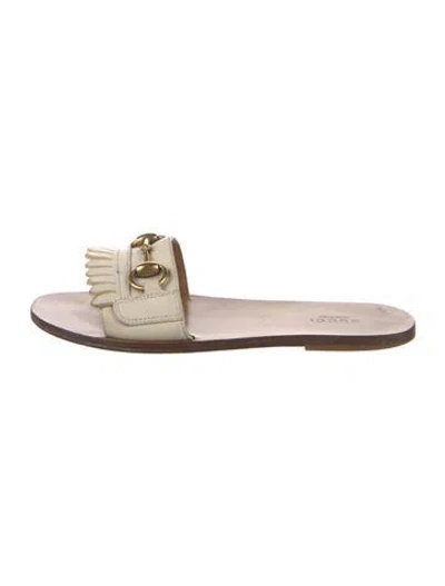 Pre-owned Gucci Horsebit Accent Leather Slides In Neutrals