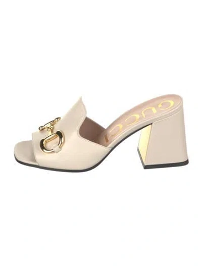 Pre-owned Gucci Horsebit Accent Leather Slides In Neutrals