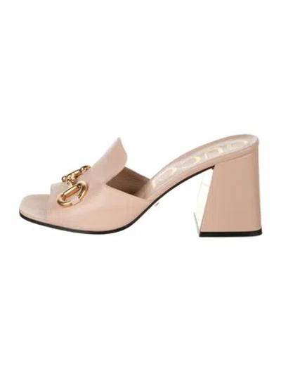 Pre-owned Gucci Horsebit Accent Leather Slides In Neutrals