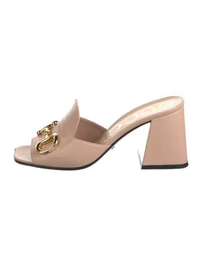 Pre-owned Gucci Horsebit Accent Leather Slides In Pink