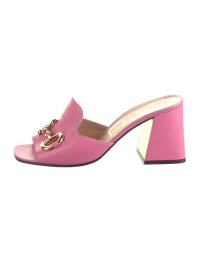 Pre-owned Gucci Horsebit Accent Leather Slides In Pink