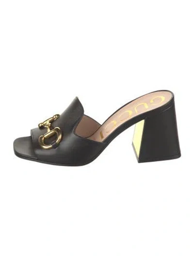 Pre-owned Gucci Horsebit Accent Leather Slides W/ Tags In Black