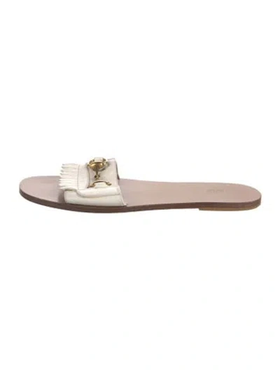 Pre-owned Gucci Horsebit Accent Leather Slides In White