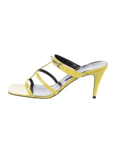 Pre-owned Gucci Horsebit Accent Leather Slides In Yellow