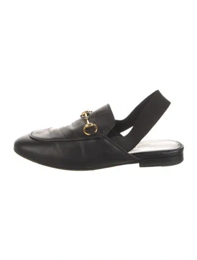 Pre-owned Gucci Horsebit Accent Leather Slingback Flats In Black