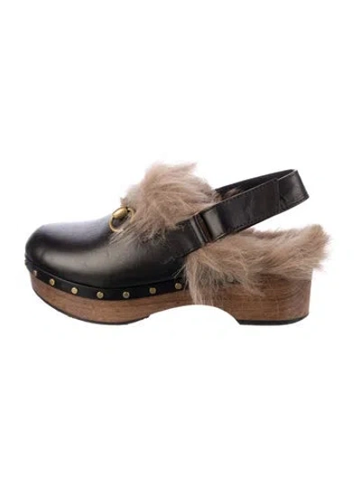 Pre-owned Gucci Horsebit Accent Leather Slingback Flats In Black