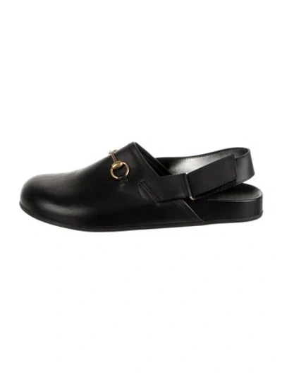 Pre-owned Gucci Horsebit Accent Leather Slingback Flats In Black