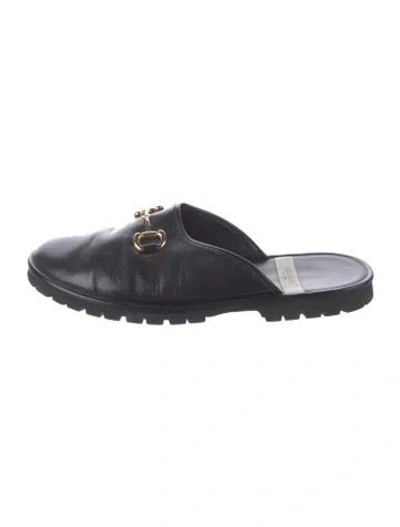 Pre-owned Gucci Horsebit Accent Leather Slippers In Black