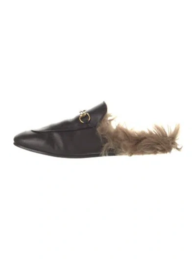 Pre-owned Gucci Horsebit Accent Leather Slippers In Black