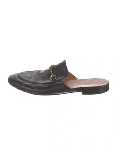 Pre-owned Gucci Horsebit Accent Leather Slippers In Black
