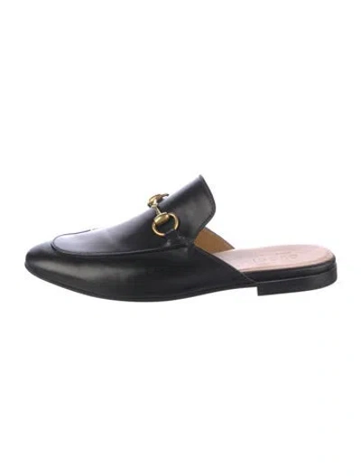 Pre-owned Gucci Horsebit Accent Leather Slippers In Black