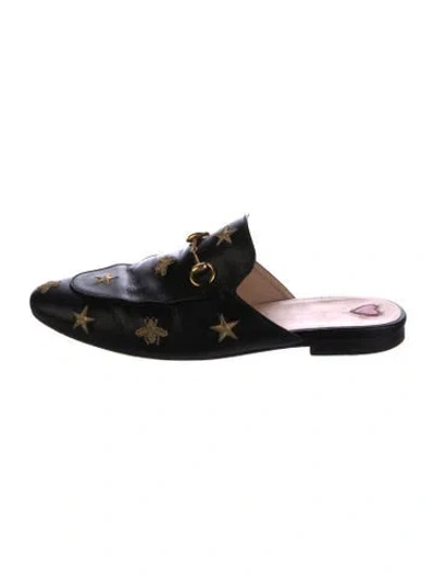 Pre-owned Gucci Horsebit Accent Leather Slippers In Black
