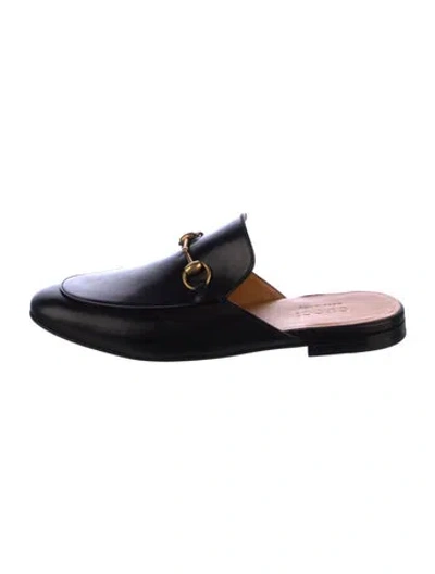 Pre-owned Gucci Horsebit Accent Leather Slippers In Black