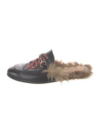 Pre-owned Gucci Horsebit Accent Leather Slippers In Black