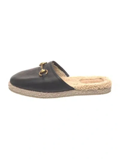 Pre-owned Gucci Horsebit Accent Leather Slippers In Black