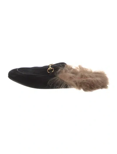 Pre-owned Gucci Horsebit Accent Leather Slippers In Black