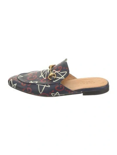 Pre-owned Gucci Horsebit Accent Leather Slippers In Blue
